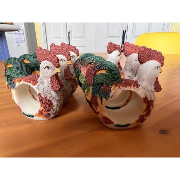 Vintage Resin Chicken Rooster Napkin Ring Holders Set Of 6 - Picture 5 of 6